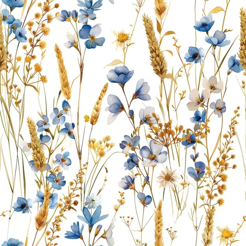 FunStick Papel tapiz floral para despegar y pegar, diseño de flores silvestres botánicas vintage, blanco, azul y dorado, papel de pared autoadhesivo