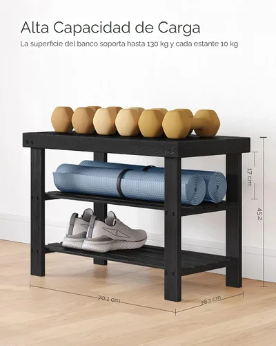 Miniatura 3 de SONGMICS - Banco zapatero, organizador de zapatos de bambú de 3 niveles, banco de entrada, soporta hasta 286 libras, 11.3 x 27.6 x 17.8 pulgadas