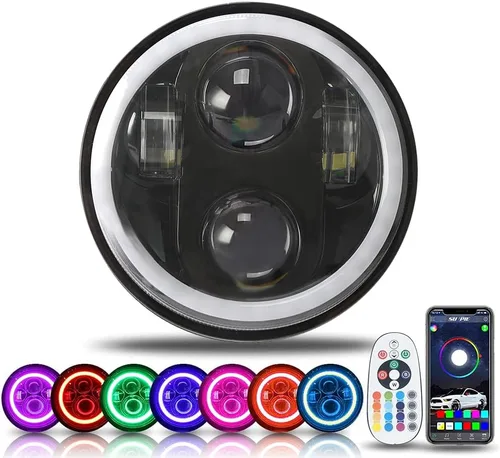 SUNPIE 5-3/4 5.75 Pulgadas RGBW Faro de motocicleta Compatible con Sportster XL883 XL1200 Compatible con Dyna Low Rider Wide/Super Glide