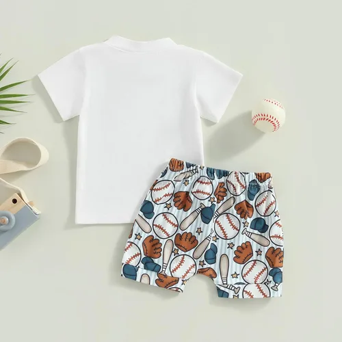 Miniatura 3 de Karuedoo Conjunto de camiseta de béisbol de manga corta para bebé niño, 2 piezas, ropa de verano