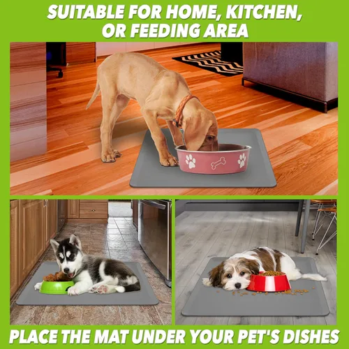 Miniatura 5 de TidyFriend Tapete para Comida de Mascotas - 24" x 24", Bandeja para Mascotas para Comida y Agua, Tapete de Silicona para Perros, Tapete