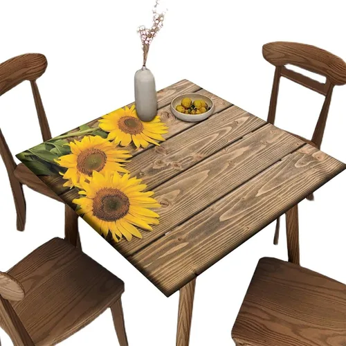 Miniatura 43 de Mantel ajustable con diseño de girasol redondo, borde elástico amarillo, mantel de poliéster para interiores y exteriores, fiesta, cena, patio