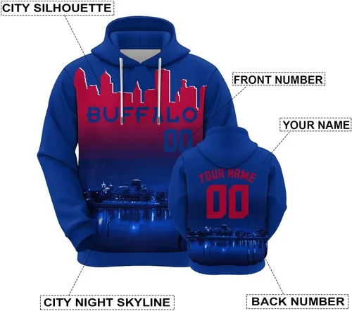 Miniatura 67 de Custom Football Hoodies City Night Skyline Personalized Sweatshirt Name Number Fan Gift Pullover for Men Women Youth