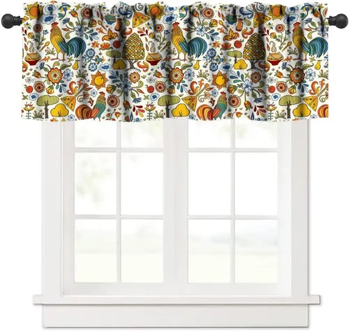 Miniatura 32 de Cenefa de piel de vaca blanca y negra, con estampado de animales de granja occidental, cortina corta opaca para ventana de granja, cocina