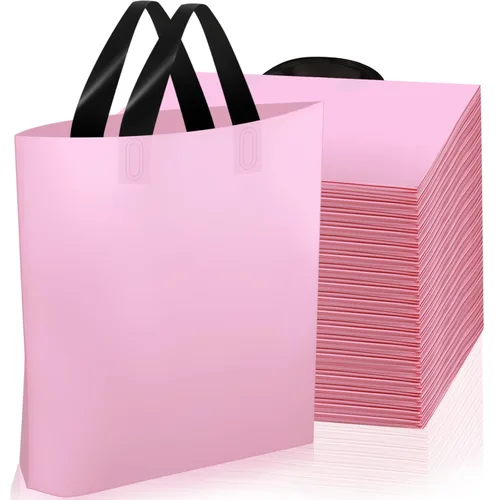 Miniatura 7 de Geyee Paquete de 100 bolsas de compras de plástico rosa de 8 x 7 pulgadas para pequeñas empresas, mercancía de boutique, bolsas de compras