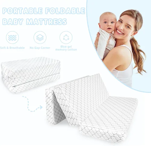 Miniatura 4 de Colchón Pack and Play, colchón triple de espuma viscoelástica de 38 x 26 x 3 pulgadas, colchón Pack N Play de doble cara, funda extraíble lavable