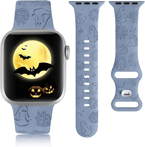 Miniatura 10 de W-RARA Correa grabada de Halloween compatible con Apple Watch Band de 1.496 in 1.575 in 1.614 in 1.654 in 1.732 in 1.772 in 1.929 in para mujeres