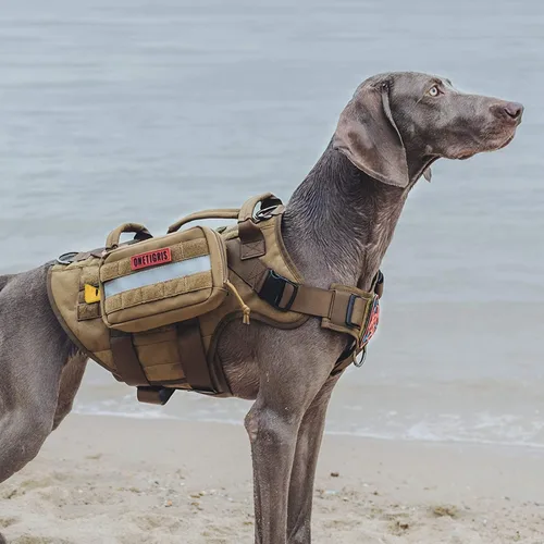 Miniatura 3 de OneTigris Chaleco táctico grande para perros, arnés de perro ajustable sin tirones, arnés de perro resistente con asa, paneles grandes de gancho