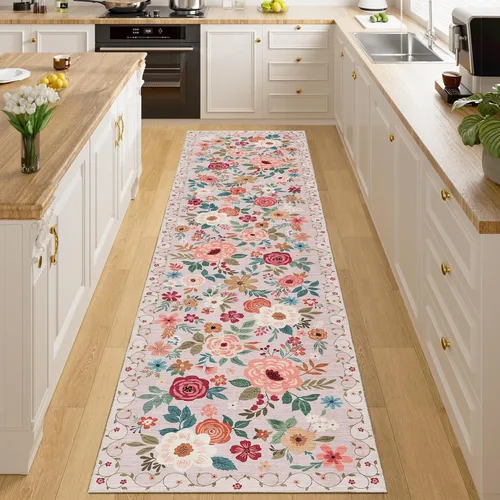 Miniatura 252 de DUKINO Alfombra de área de 6 x 9 pies, alfombra floral para sala de estar, ligera, antideslizante, lavable, alfombra de interior de pelo bajo