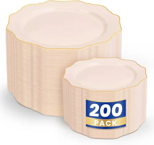 Miniatura 14 de WDF 100 piezas de platos de plástico azul - Platos desechables azul claro - Platos de plástico con borde festoneado resistente