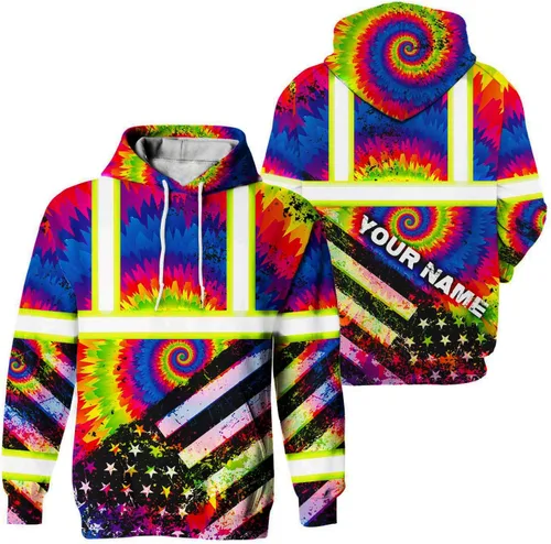Miniatura 34 de Sudadera con capucha de alta visibilidad con la bandera de Estados Unidos para hombre, sudadera con capucha reflectante de seguridad