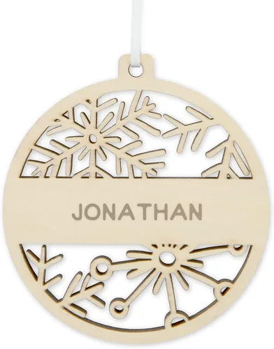 Weddingstar Adorno personalizable para árbol de Navidad con copo de nieve de madera grabado, apellido
