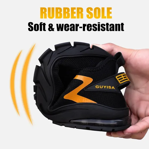 Miniatura 5 de GLANOUDUN Zapatos con punta de acero para hombre, zapatos de trabajo para hombres, zapatos de seguridad ligeros y cómodos, puntera de acero, zapatos