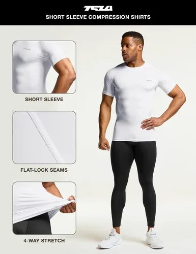 Miniatura 6 de TSLA - Paquetes de 1 o 3 camisetas de compresión para hombre, FPU 50+, de secado rápido, de manga corta, camiseta de entrenamiento atlético