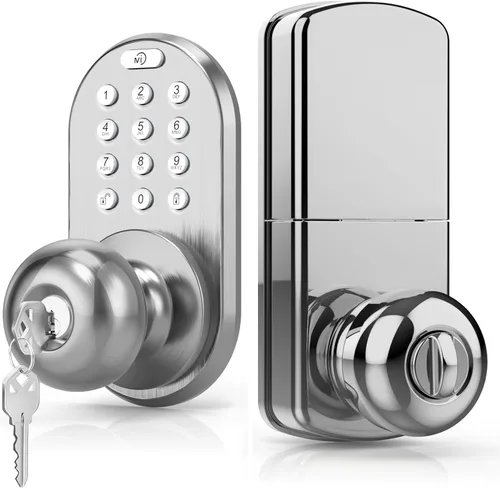 Miniatura 8 de Cerradura de perilla de puerta con teclado de entrada sin llave, cerradura digital inteligente electrónica mejorada para puertas delanteras, Bronce