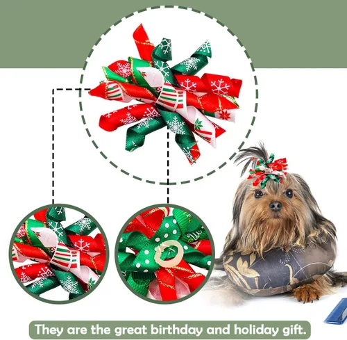 Miniatura 4 de PET SHOW 20 unidades/10 pares de moños rizados para el pelo de perros con bandas de goma para perros pequeños y medianos, en espiral