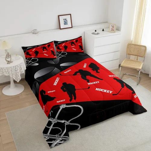 Miniatura 4 de Juego de ropa de cama de hockey sobre hielo para niños, adolescentes y adultos, juegos de edredón de disco de hockey, regalo para fanáticos