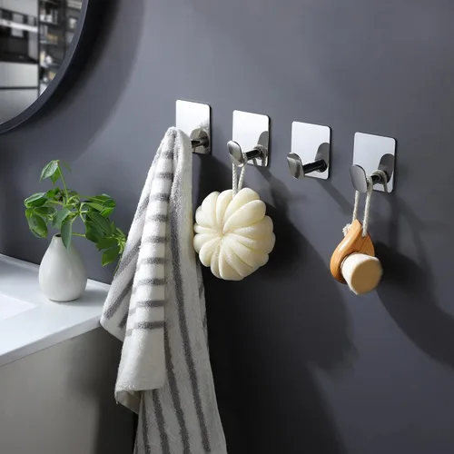 Miniatura 3 de DELITON - Paquete de 4 ganchos adhesivos para colgar resistentes para bata de abrigo, ganchos de ducha impermeables de acero inoxidable, color Espejo