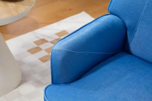 Miniatura 7 de Cómoda silla decorativa de terciopelo con patas de metal glamorosas para comedor, dormitorio, sala de estar, belleza (azul vaquero)