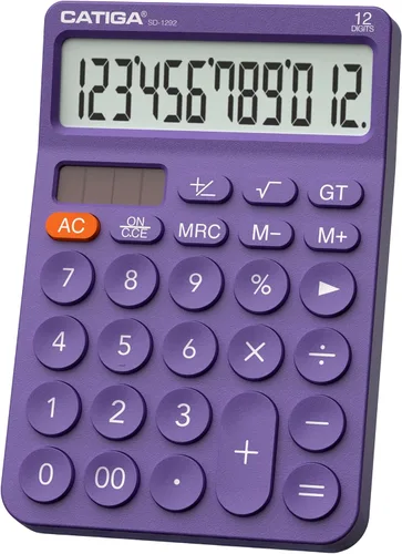 Miniatura 16 de CATIGA Calculadora de escritorio de 12 dígitos Calculadora de escritorio básica con pantalla LCD grande, botones grandes, 4 funciones, energía solar