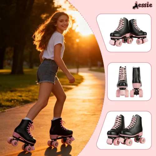 Miniatura 6 de Jessie Patines altos con estampado de cebra para mujeres y hombres, cuatro ruedas brillantes para adultos y jóvenes al aire libre, con bolsa
