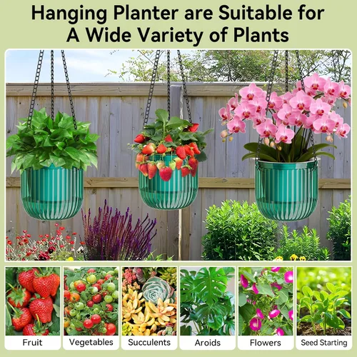 Miniatura 6 de ZeeDix Paquete de 3 macetas colgantes de 6.5 pulgadas para plantas de interior, macetas colgantes de riego automático con 3 ganchos y drenaje