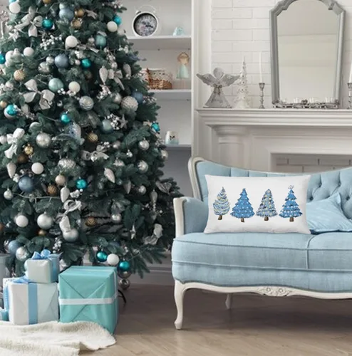 Miniatura 8 de KEUSPI Decoración Costera de Navidad - Fundas de almohada azules con árbol de Navidad de 12 x 20 pulgadas, fundas de almohada de Navidad