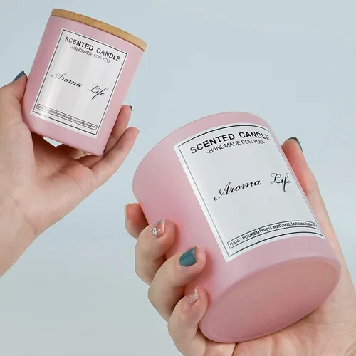 Miniatura 2 de Creahaus Paquete de 16 tarros de vela gruesos de 10 onzas con tapas de bambú para hacer velas, recipientes de vela de vidrio vacío rosa a granel