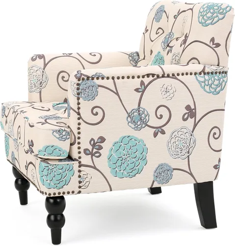 Miniatura 5 de Christopher Knight Home Harrison - Silla de club copetuda de tela, color blanco y azul