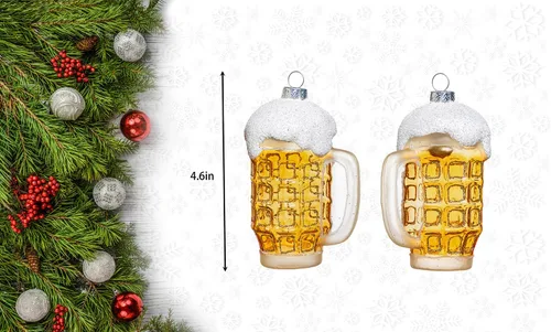 Miniatura 2 de Paquete de 2 adornos de cerveza de vidrio soplado a mano para árbol de Navidad, vidrio pintado a mano, paquete de 6 adornos de cerveza y adorno