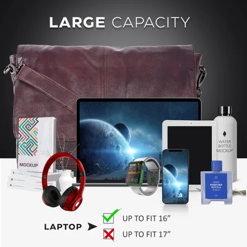 Miniatura 2 de Bolso de mensajero de cuero real para hombres y mujeres Maletín para laptop para oficina, universidad, correa de hombro ajustable