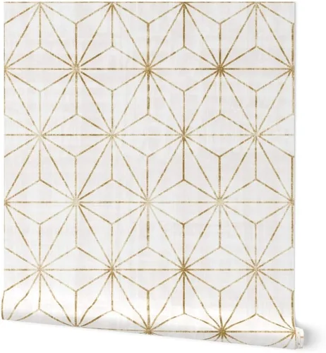 Muestra de papel tapiz extraíble – Star Geo blanco dorado triángulos geométricos vacaciones abstracto minimalista personalizado pre-pegado papel