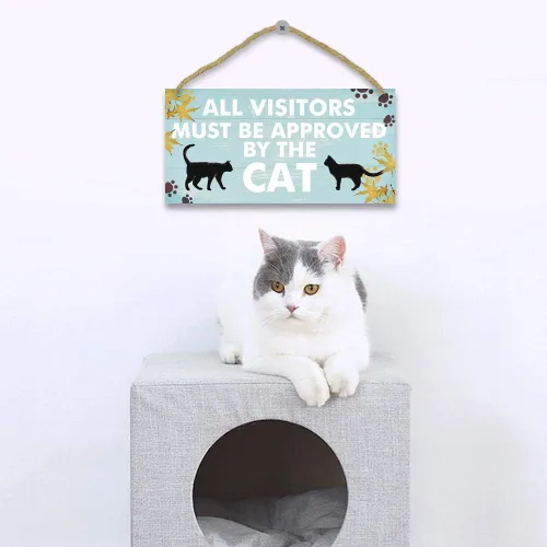 Miniatura 2 de TOARTi Divertido letrero de madera de gato de 4.9 x 9.8 in, regalo para amantes de los gatos, placa de madera de gato negro, bonita decoración