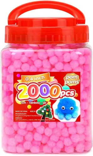 Miniatura 38 de Iooleem Pompones rosados – Tamaño surtido, 1200 piezas con ojos móviles, opciones de purpurina, perfectos para artes y manualidades
