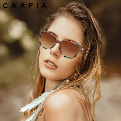 Miniatura 2 de CARFIA Cateye Polarized Sunglasses for Women UV Protection, Italy Handcrafted Acetate Frame with Embossed Pattern Wire Core