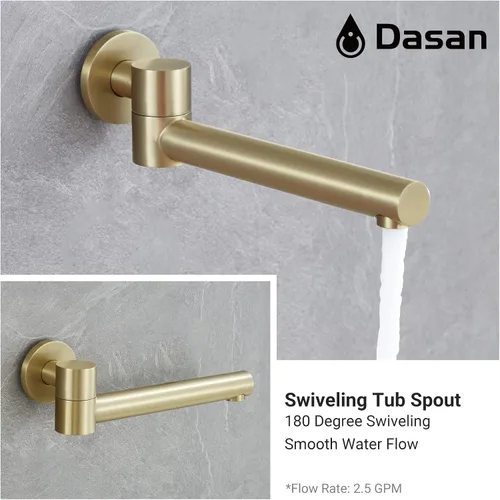 Miniatura 6 de DASAN DA-SS03BG-R10W - Juego completo de grifos de bañera, sistema de ducha de bañera dorado cepillado con boquilla de bañera, bañera y grifo