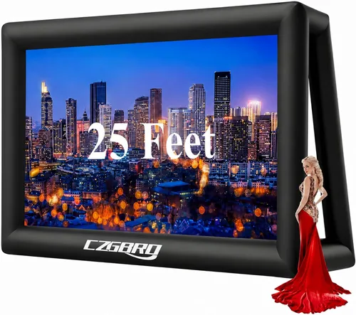 Pantalla de proyector inflable: pantalla de cine al aire libre de 25 pies para fiestas de cine en el patio trasero al aire libre con soplador de