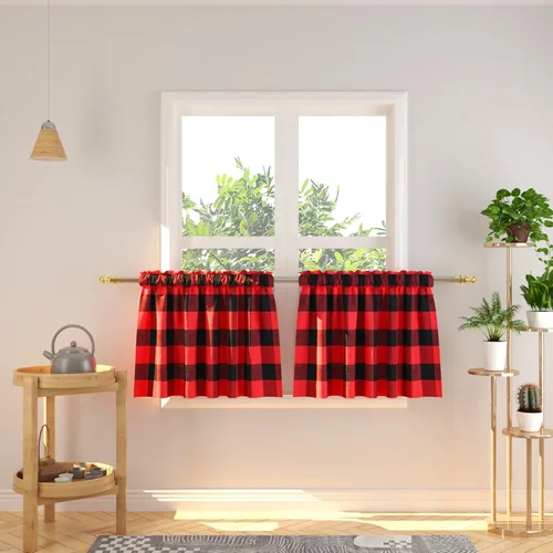 Miniatura 241 de Cenefas de cortina para ventana de 16 pulgadas de largo, 2 paneles de cuadros búfalo, cortinas pequeñas con bolsillo para barra, estilo clásico