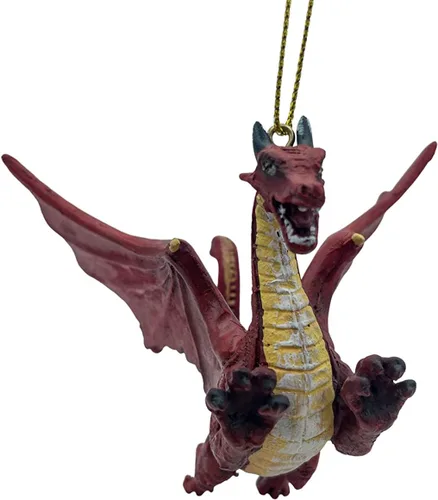 Estatua de adorno colgante de árbol de Navidad de fantasía de dragón gótico volador rojo