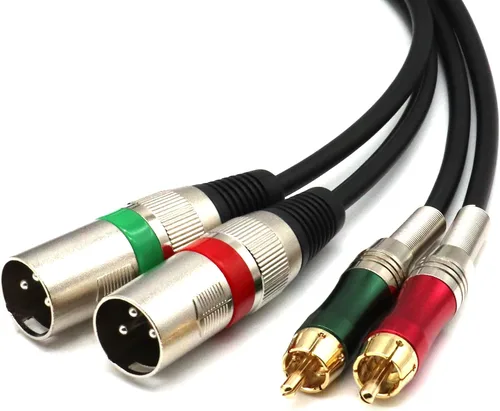 Miniatura 8 de XLR macho a 2 adaptadores de enchufe RCA Phono Cable de conexión divisor en Y, 1 XLR de 3 pines a conector RCA dual de audio estéreo (4.9 ft)