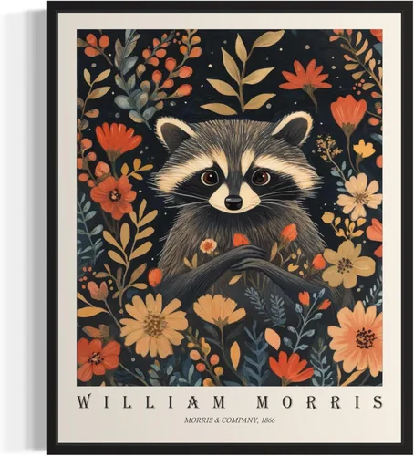 Miniatura 10 de Póster con impresión artística de gato negro, estilo William Morris, floral retro de mediados de siglo, botánico, victoriano, Academia oscura