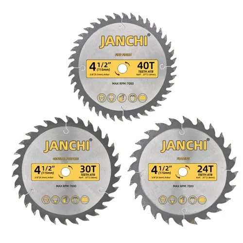 Paquete de 3 hojas de sierra para carpintería de 4-1/2 pulgadas 24T, 30T y 40T con eje de 3/8 pulgadas, compatibles con sierra Dewalt, Craftsman,