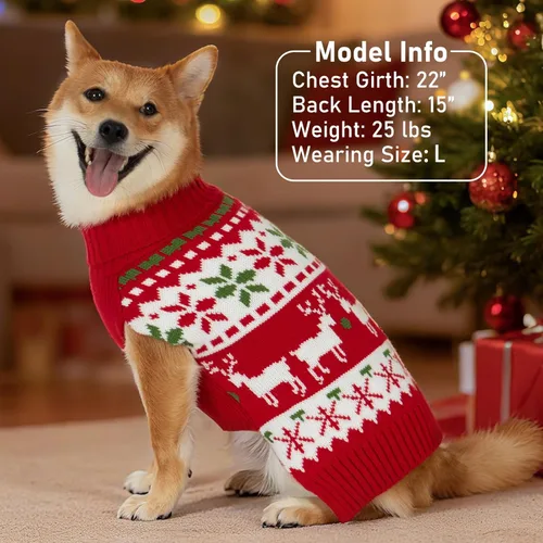 Miniatura 4 de KYEESE Suéter de Navidad para Perro, Suéter Cálido de Cuello de Tortuga para Perros Pequeños Macho y Hembra con Patrón de Copo de Nieve y Reno, Ropa