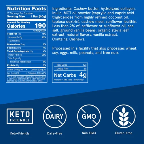 Miniatura 2 de Barritas de proteína de colágeno, Mantequilla con vainilla, 11g de proteína, paquete de 36, Aperitivos saludables Bulletproof alimentados con pasto