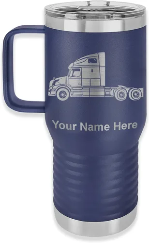 Miniatura 46 de LaserGram Taza de café aislada al vacío de 15 onzas, cabina de camión, grabado personalizado incluido (negro)