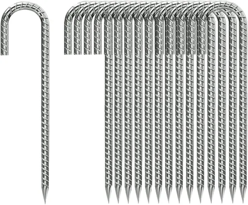 Miniatura 24 de Estacas de Varilla de Refuerzo de 12 Pulgadas, Estacas de Suelo Resistentes con Gancho en J Galvanizado Anti-Óxido, Anclajes de Suelo Resistentes