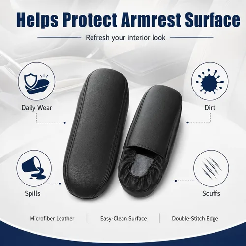 Miniatura 5 de NLQR 2 piezas fundas de repuesto para reposabrazos de asiento de cuero negro compatibles con Ford F150 F250 F350 F450 F550 Excursion 1999 2000 2001