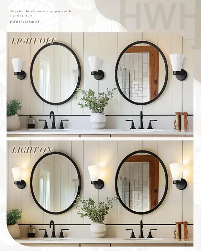 Miniatura 5 de HWH - Lámpara de pared para interiores, moderno aplique de pared con pantalla de vidrio a rayas blancas esmeriladas, aplique de pared individual
