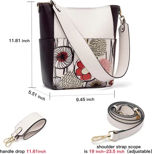 Miniatura 44 de BROMEN Bolsa Hobo para mujer, diseñada con cuero vegano, de hombro, bandolera