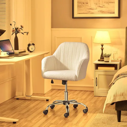 Miniatura 9 de Yaheetech Boucle - Silla de tocador de escritorio con respaldo, cómoda silla rodante de oficina con ruedas, ergonómica, altura ajustable, giratoria
